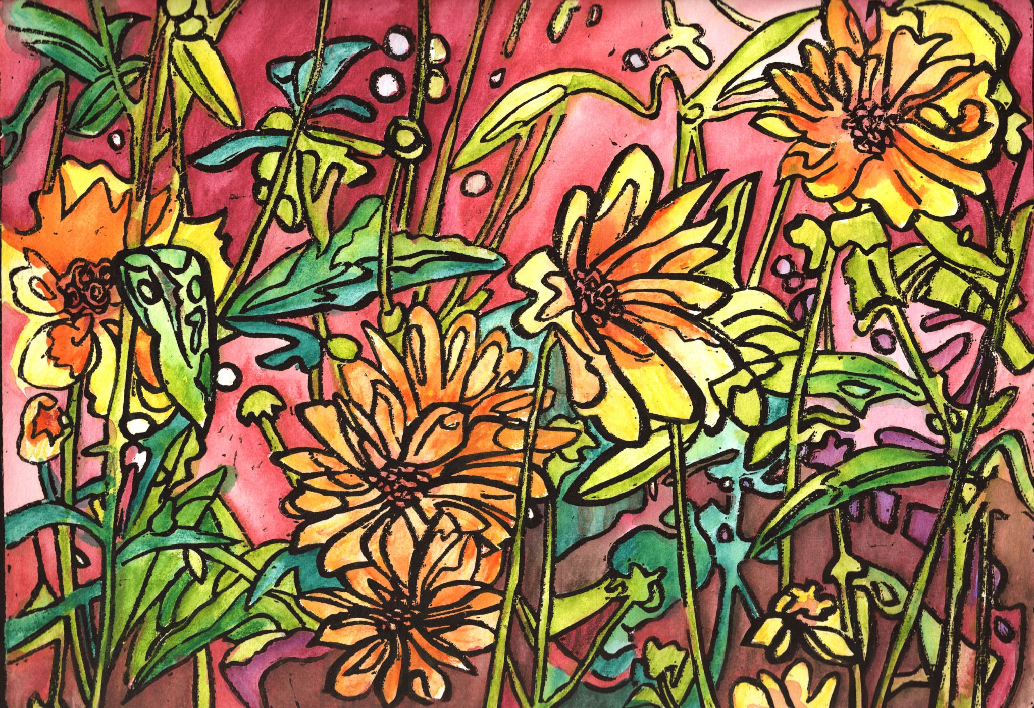 Linoprint: When summer casts shadows